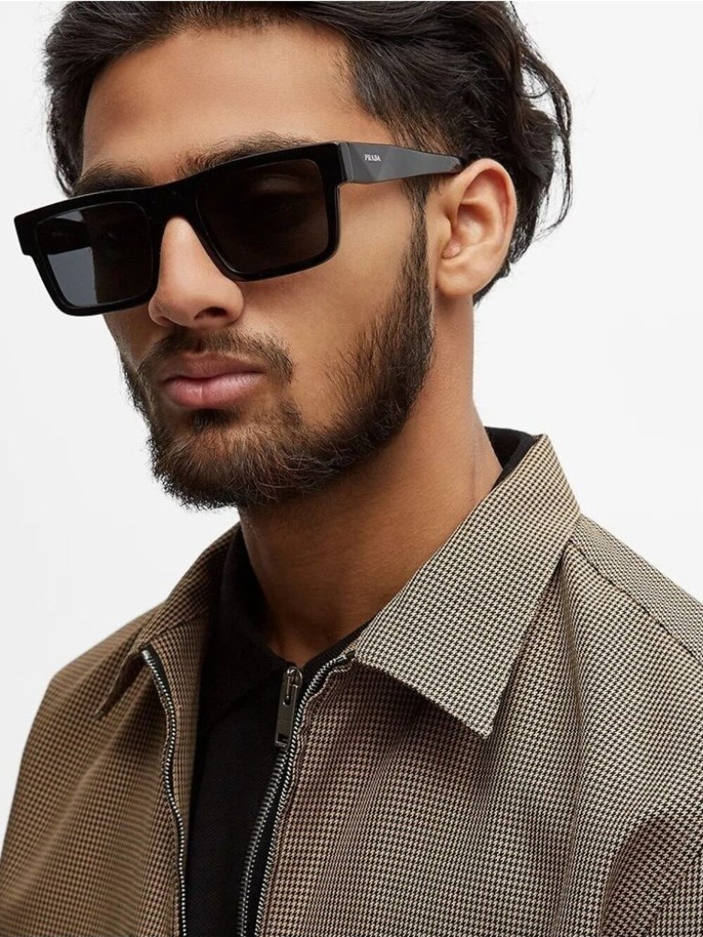 Prada PR19WS 1AB5S0 Sunglasses Black Rectangle Frame, Grey Lenses